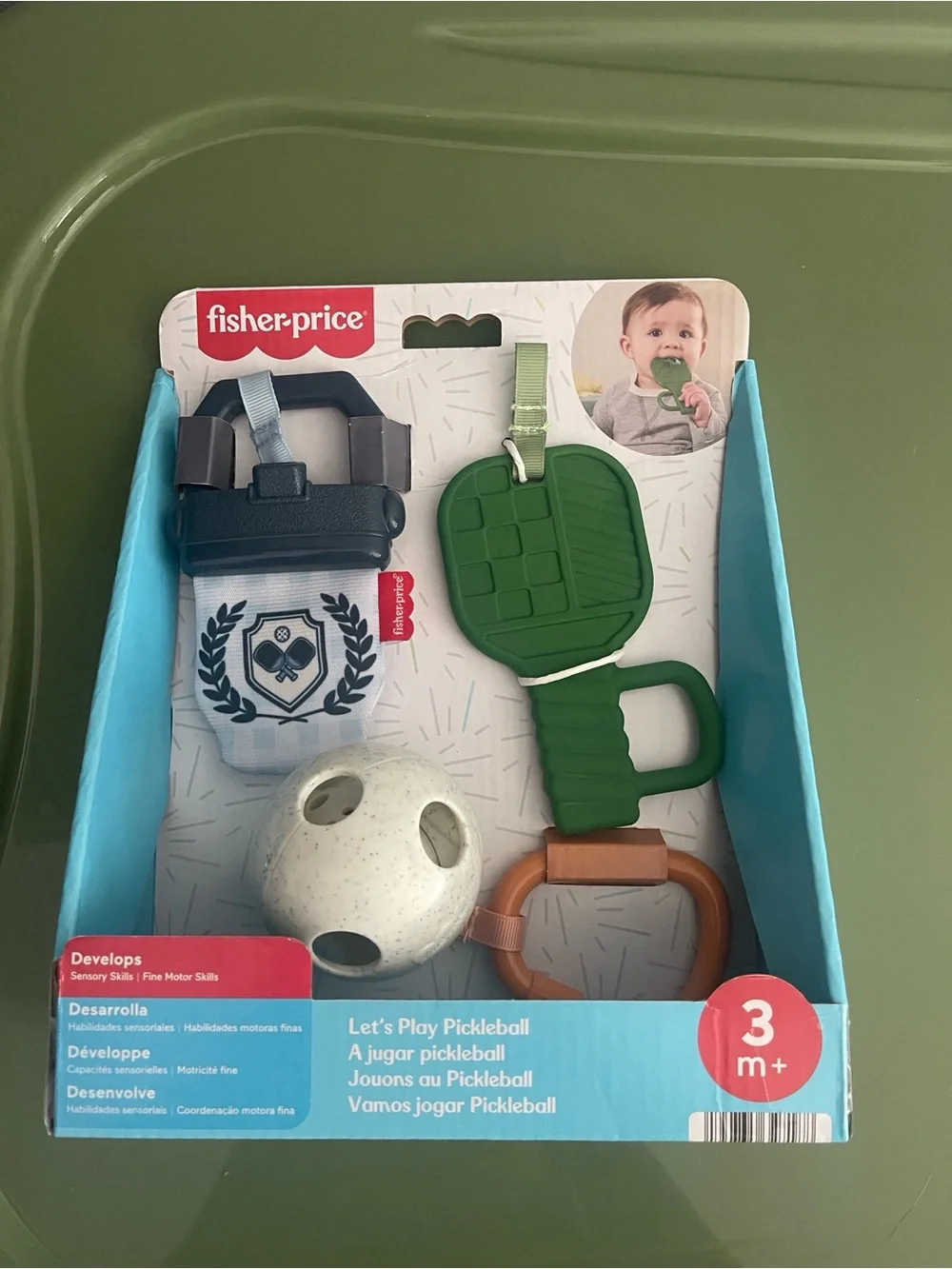 Mattel Fisher-Price Pickleball Teether & Rattle Set - Green, Blue, White, Brown